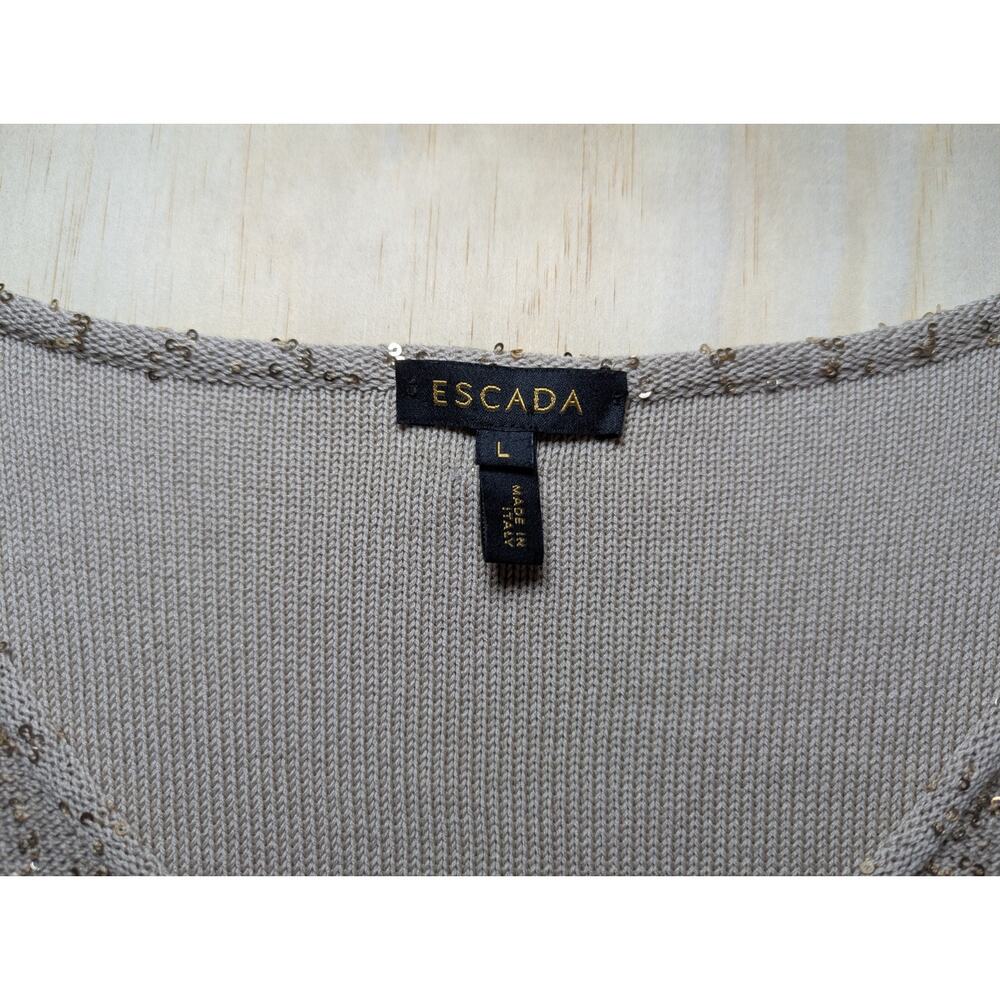 Escada Sagira Top Large Silk Cotton Sequin Knit Short Sleeve Blouse Beige Italy - Picture 7 of 16